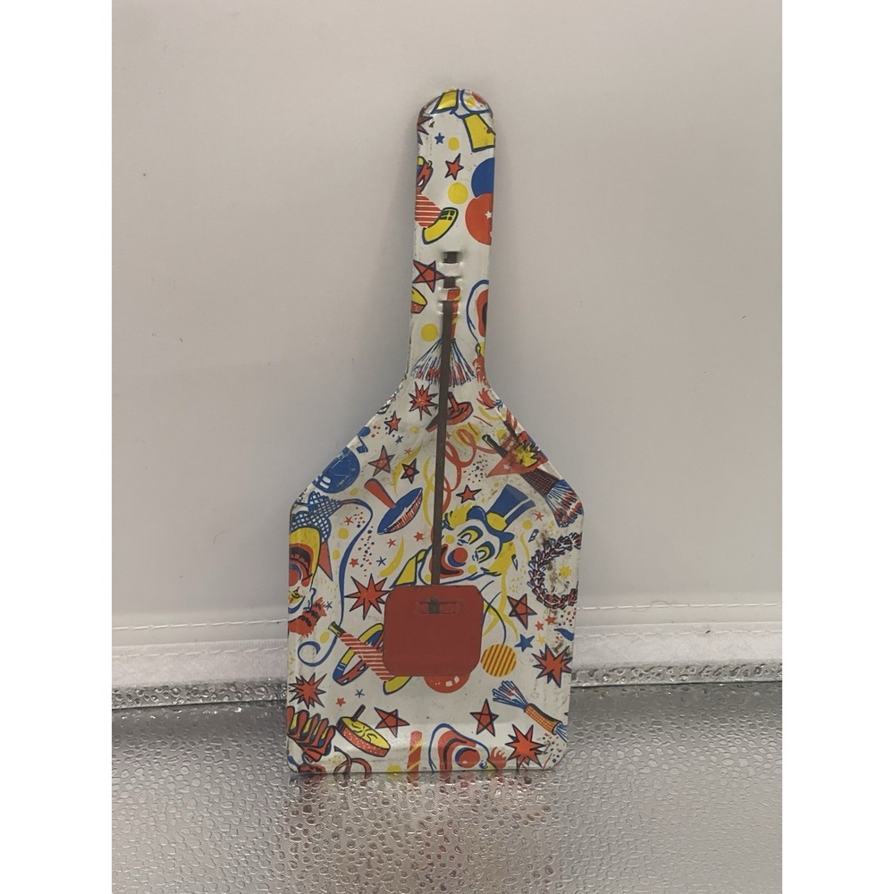 Vintage Tin Litho Noisemaker Clown Polka Dot Clacker New Year's MCM